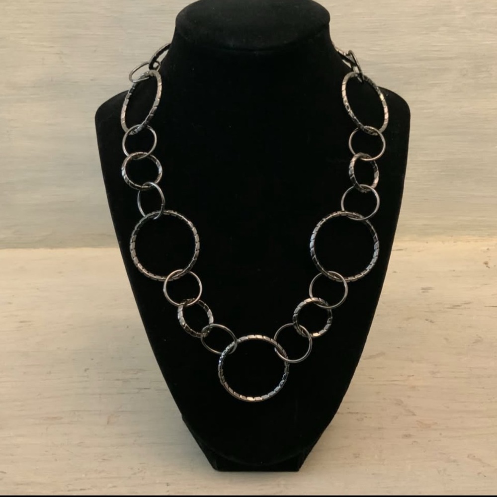 RJ Graziano Gunmetal Linked Circle Chain Necklace Like New